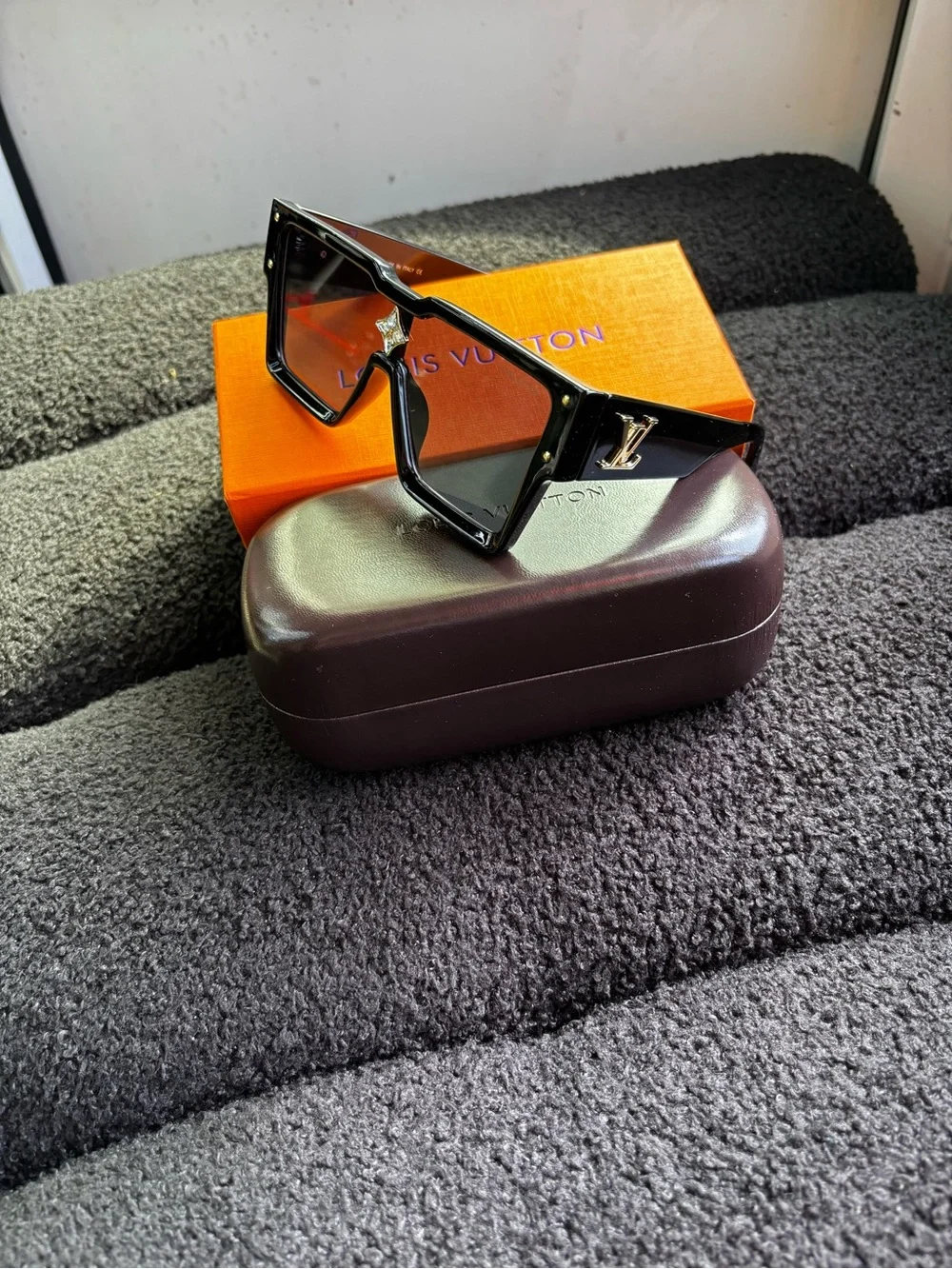 Louis Vuitton Black Shield Sunglasses with Gold LV Detail